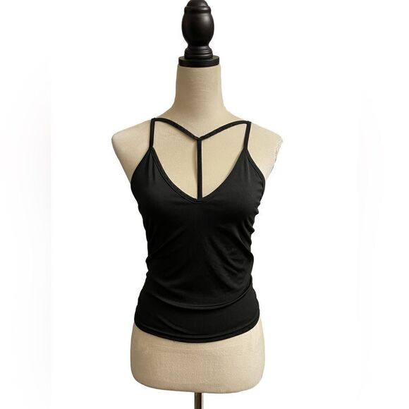 Balouke Black Strappy Spandex Form Fitting Semi-Cropped Tank Top (Small) - Picture 2 of 9
